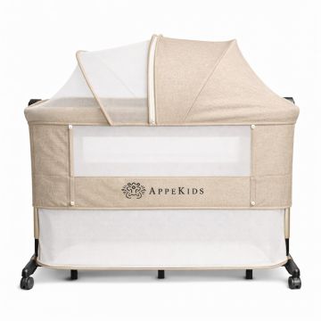 Patut Co-sleeper multifunctional 4 in 1 AppeKids Dreamy Sand cu inclinare antireflux, functie de leganare manuala, 5 niveluri de reglare a inaltimii, accesorii incluse