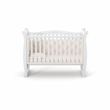 Patut din lemn masiv de fag LD15 pentru copii, 120x60 cm, 0-4 ani, cu sina pentru dentitie, inaltimea saltelei reglabila si laterala detasabila