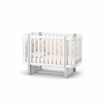 Patut din lemn masiv de fag LD5 Monaco pentru copii 0-4 ani, 120x60 cm, inaltimea saltelei reglabila in 4 nivele si laterala detasabila, alb-gri