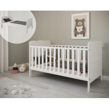 Patut evolutiv Isabel 3 in 1, pat bebe, junior, pat prescolar cu somiera reglabila si trepte detasabile 140 x 70 cm