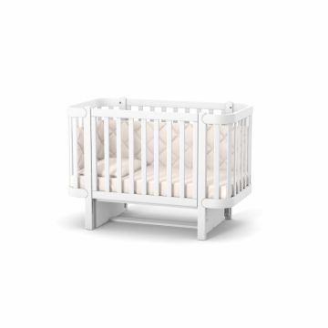 Patut pentru copii 120x60 cm din lemn masiv de fag 0-4 ani LD5 Monaco Alb inaltimea saltelei reglabila in 4 nivele, laterala detasabila