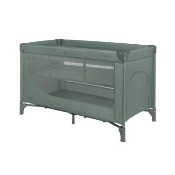 Patut pentru copii KikkaBoo So Gifted Green cu pliere compacta, doua nivele, geanta de transport, usita laterala cu fermoar
