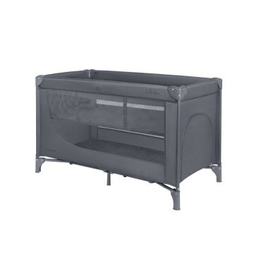 Patut pentru copii KikkaBoo So Gifted Grey cu pliere compacta, doua nivele, geanta de transport, usita laterala cu fermoar