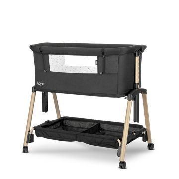 Patut pentru copii Lorelli Layla Black 2 in 1 Co Sleeper, cu latura pliabila, reglabil pe inaltime, sistem anti-reflux