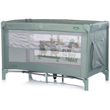 Patut pliabil pentru copii Chipolino Ariel Matcha 120x60 cm, doua nivele, intrare laterala cu fermoar, geanta pentru transport