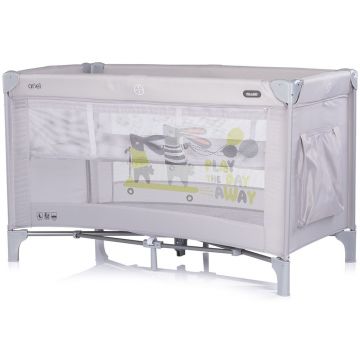 Patut pliabil pentru copii Chipolino Ariel Platinum 120x60 cm, doua nivele, intrare laterala cu fermoar, geanta pentru transport