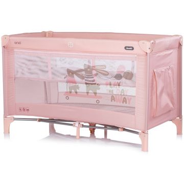 Patut pliabil pentru copii Chipolino Ariel Powder Pink 120x60 cm, doua nivele, intrare laterala cu fermoar, geanta pentru transport
