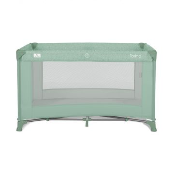 Patut pliabil pentru copii Lorelli Torino Green cu saltea inclusa si usa laterala cu fermoar