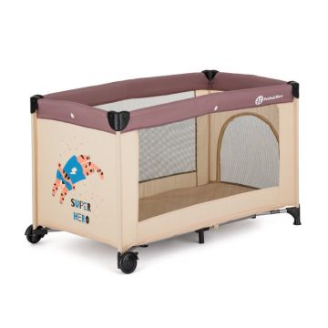 Patut pliabil pentru copii PetiteMars Koot maro 120x60 cm cu roti, functie de tarc, pliere compacta, include geanta de transport, intrare laterala cu fermoar, greutate admisa 15 kg, 0-30 luni