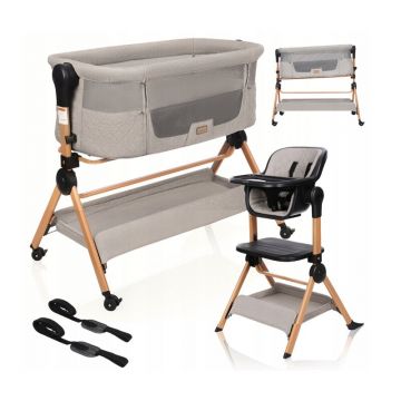 Patut transformabil in scaun de masa, Primabobo, Vera, Multifunctional, 3 trepte de inaltime, Sarcina maxima 9 kg - pat, 15 kg - scaun de masa, Saltea inclusa, Bej