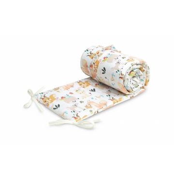 Protectie laterala pentru patut copii Sensillo Picnic 180x30 cm din bumbac 100,design cu volanas,prindere cu panglici,umplutura antialergica