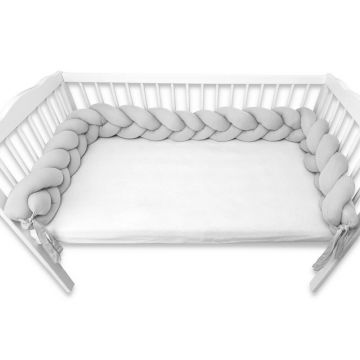Protectie laterala MimiNu pentru patut tip bumper impletit din bumbac 240x17 cm Soft Gray