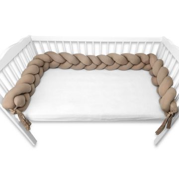 Protectie laterala MimiNu pentru patut tip bumper impletit din bumbac 240x17 cm Soft Mocha
