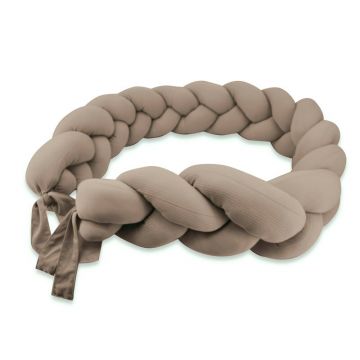 Protectie laterala, MimiNu, Pentru patut, Tip Bumper impletit, Din bumbac interlock, 240 cm, Soft Mocha