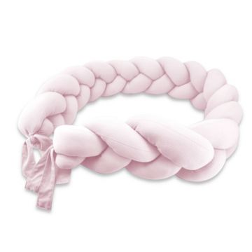 Protectie laterala, MimiNu, Pentru patut, Tip Bumper impletit, Din bumbac interlock, 240 cm, Soft Powder Pink