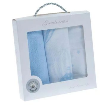 Set 3 scutece muselina Gamberritos 70x70 cm albastre