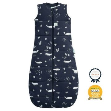 Sistem de infasat si sac de dormit, ErgoPouch, 2 in 1, 0-3 luni, 3-6 kg, TOG 2.5, Bumbac organic, Fermoar bidirectional, Transformabil, Lavabil la masina, Certificat non-toxic, Premiat in Australia, Model balene, Albastru
