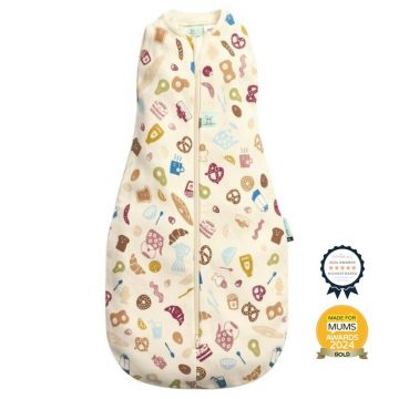 Sistem de infasat si sac de dormit, ErgoPouch, 2 in 1, 3-6 luni, 6-8 kg, TOG 0.2, Bumbac organic, Fermoar bidirectional, Transformabil, Lavabil la masina, Certificat non-toxic, Premiat in Australia, Model prajituri, Crem