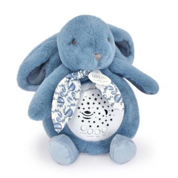 Veioza muzicala cu proiectie, Doudou, Iepuras pufos, 19 cm, Albastru