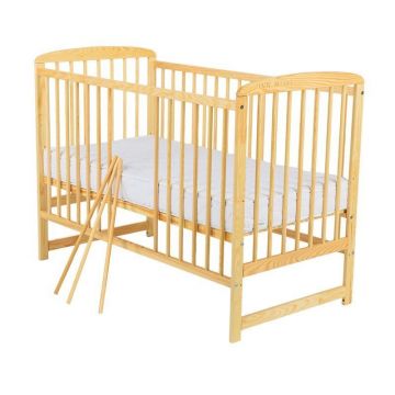 Patut din lemn Ola BabyNeeds 120x60 cm Natur+ Saltea 12 cm