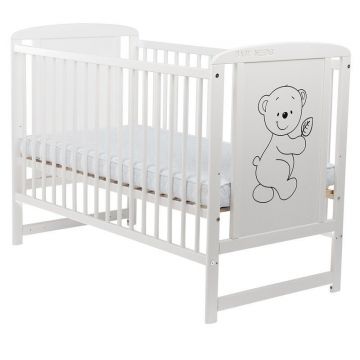 Patut din lemn Timmi BabyNeeds 120x60 cm Alb + Saltea 8 cm