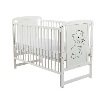 Patut din lemn Timmi BabyNeeds 120x60 cm cu laterala culisanta Alb + Saltea 12 cm