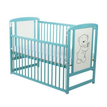 Patut din lemn Timmi BabyNeeds 120x60 cm cu laterala culisanta Mint + Saltea 8 cm