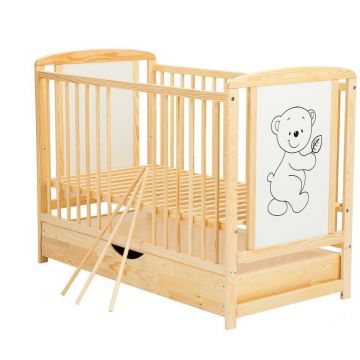 Patut din lemn Timmi BabyNeeds 120x60 cm cu sertar Natur + Saltea 12 cm