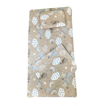 Set 3 piese paturica cu cearsaf si pernuta 160x80 cm Norisori bej