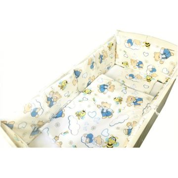 Set de aparatori pufoase h39 pat 120x60 cm DeLuxe Ursi cu albine pe crem Set de aparatori pufoase h39 pat 120x60 cm DeLuxe Ursi cu albine pe crem