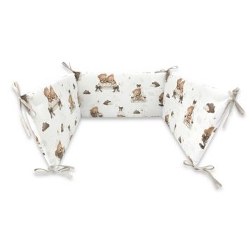 Aparatoare pentru patut, MimiNu, Din bumbac certificat Oeko Tex Standard 100, 180x30 cm, Cu panglici, Tedy bear dreams beige