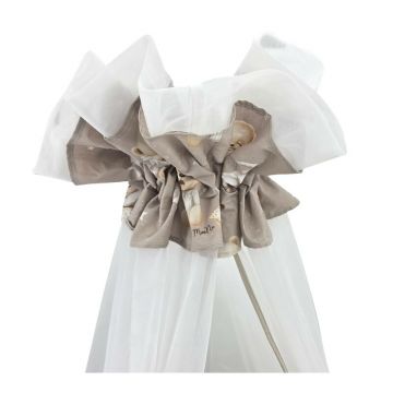 Baldachin, MimiNu, Din tull, Mare, Cu funda din bumbac, Dimensiune 400x170 cm, Materiale certificate Oeko Tex Standard 100, Bedtime story beige