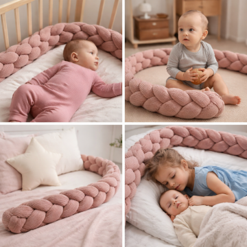 Bumper impletit pentru patut MeowBaby Aesthetic Power Pink 200 cm