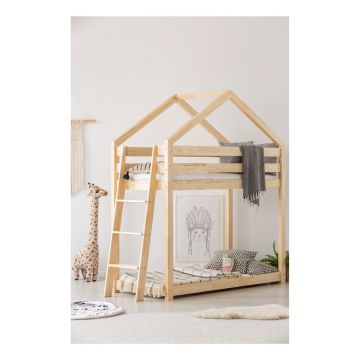 Cadru pat supraetajat din lemn de pin, în formă de căsuță Adeko Mila DMPB, 90 x 180 cm