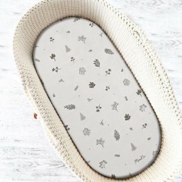 Cearceaf cu elastic, MimiNu, Pentru landou, carucior si cosulet, Dimensiune 80x35 cm, Din bumbac certificat Oeko Tex Standard 100, Leaves
