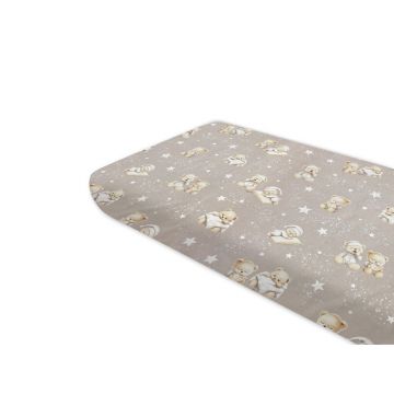 Cearceaf cu elastic, MimiNu, Pentru pat 160x80 cm, Din bumbac certificat Oeko Tex Standard 100, Bedtime story beige