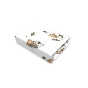 Cearceaf cu elastic, MimiNu, Pentru patut 120X60 cm, Din bumbac certificat Oeko Tex Stard 100, Tedy bear dreams beige