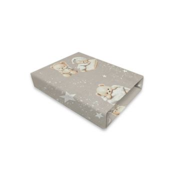 Cearceaf cu elastic, MimiNu, Pentru patut co-sleeper, Aurora, Dimensiune 76 x 43 cm, Din bumbac certificat Oeko Tex Standard 100, Bedtime story beige