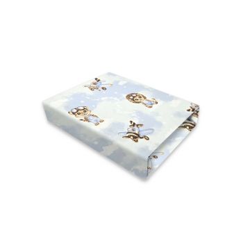 Cearceaf cu elastic, Qmini, Pentru patut leagan sau patut co-sleeper, Dimensiune 90x40 cm, Din bumbac certificat Oeko Tex Standard 100, Sky Adventure