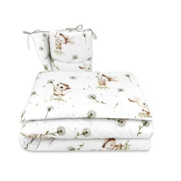 Lenjerie patut cu 3 piese, MimiNu, Pentru patut 120x60 cm, Cu protectie laterala, Din bumbac certificat Oeko Tex Standard 100, Cats
