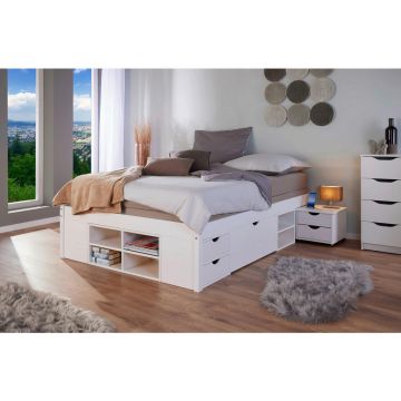 Pat Cu Spațiu De Depozitare, 140/200 cm, alb
