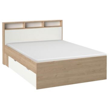 Pat Cu Spatiu Depozitare, 140/200 cm, alb, culoare lemn stejar