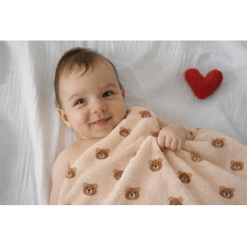 Paturica groasa fleece pentru bebelusi 90x70 cm Twindeco Ursuleti
