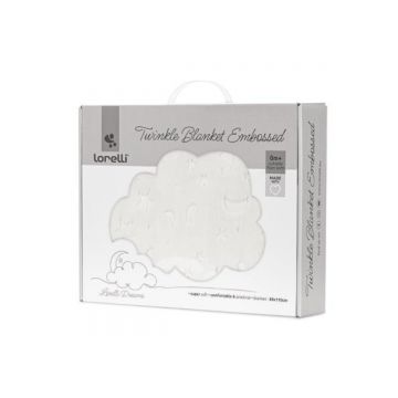 Paturica pentru bebelusi, Lorelli Twinkle, material moale, model decorativ in relief, 80 x 110 cm, White