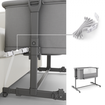 Patut 3 in 1 KinderKraft Nestee Grow 2 next to me Dark Grey cu roti si picioare telescopice