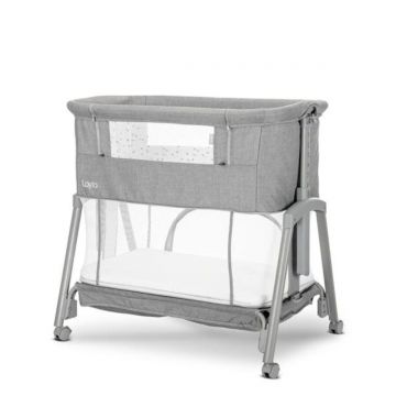 Patut Co sleeper copii, Lorelli Layla, 2 in 1, cu latura pliabila, reglabil pe inaltime, sistem anti-reflux, Grey
