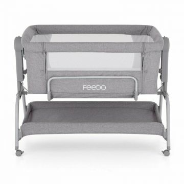 Patut co-sleeper, Feedo, Cu sistem de leganare, Inaltime adjustabila pana la 57-69 cm, sustine pana la 9 kg, 0 luni+ Gri