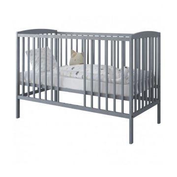 Patut din lemn Nichiduta Grace Gri 120x60 cm cu bariera inclusa,recomandat pana la 4 ani,somiera reglabila pe 3 nivele,sistem 3 bare detasabile