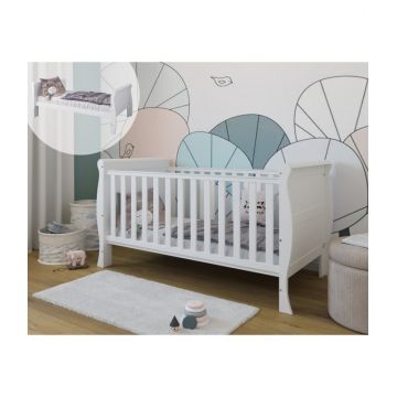 Patut evolutiv Scarlet 2 in 1 pat bebe si pat prescolar, cu somiera reglabila si protectii pentru  dentitie 140 x 70 cm