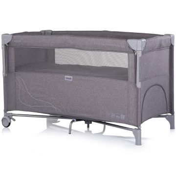 Patut pliabil Chipolino Relax Charcoal Linen cu laterala culisanta, 2 nivele, intrare laterala, geanta pentru transport, greutate admisa 15 kg